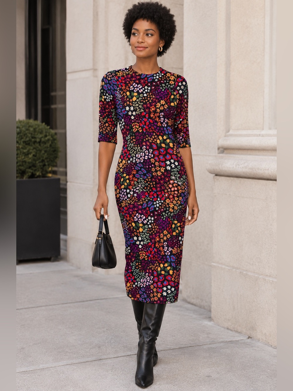 FARM Rio leopard Jersey sheath midi dress